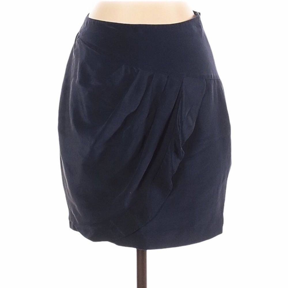 3.1 PHILLIP LIM Navy Blue 100% Silk Ruffle Mini Skirt Size 2